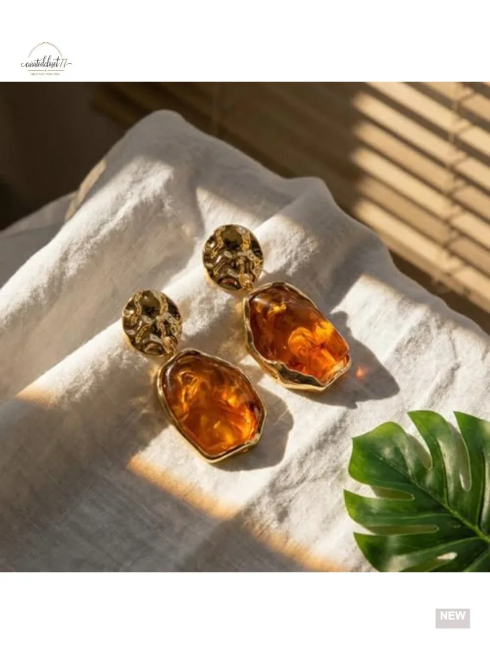 Resin Statement Geometric Drop Earrings Hammered Metal